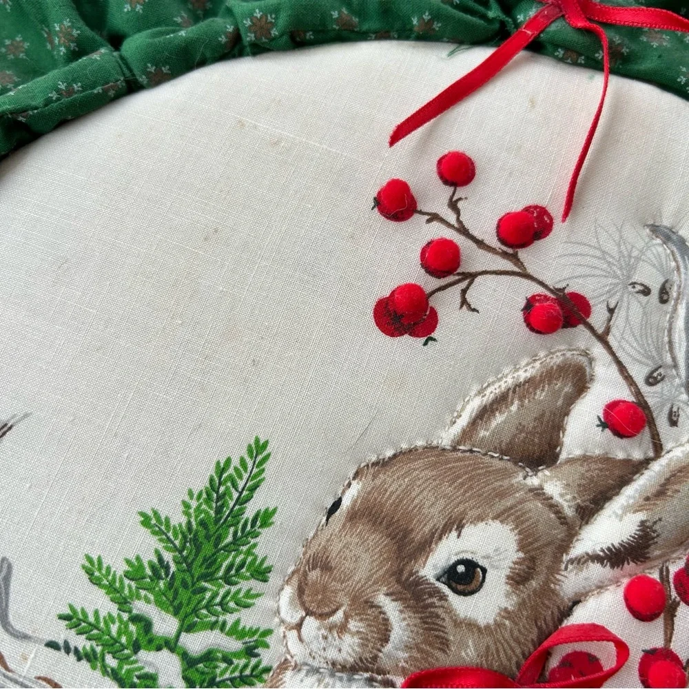 Vintage Christmas Rabbit Embroidery Hoop Art Bunny Winter Wall Art Cottagecore
